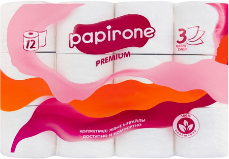 Туалетная бумага Papirone 3*12рул/уп.