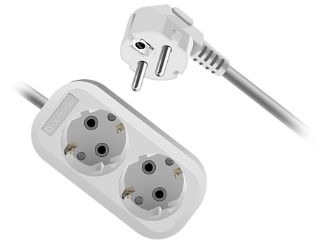 Удлинитель Defender R320, 2 розетки, 5 метров, 16А, Заземление, Белый, 99367