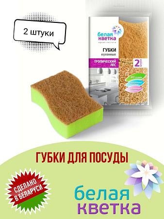 Губка бытовая 2шт/уп Белая Кветка "Тропический лес" Губка бытовая 2шт/уп Белая Кветка "Тропический лес"
