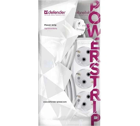 Удлинитель Defender R330, 3 розетки, 10 метров, 16А, Заземление, Белый, 99369
