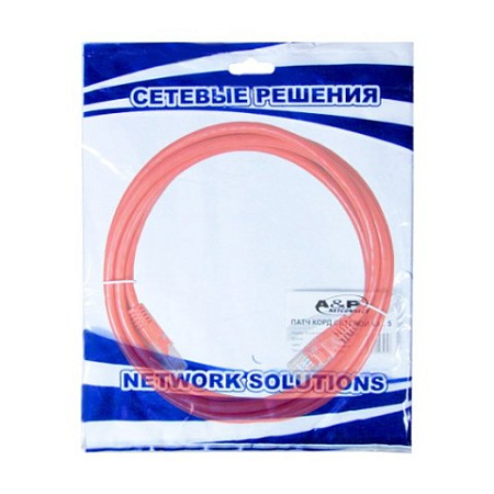 Патч-корд A&P APP001RD2, Cat.5, UTP, RJ-45, 2м, Красный
