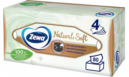 Салфетки вытяж.Zewa Natural Soft 4сл*80шт