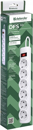 Сетевой фильтр Defender DFS-153, 6 розеток, 3м, 10А белый