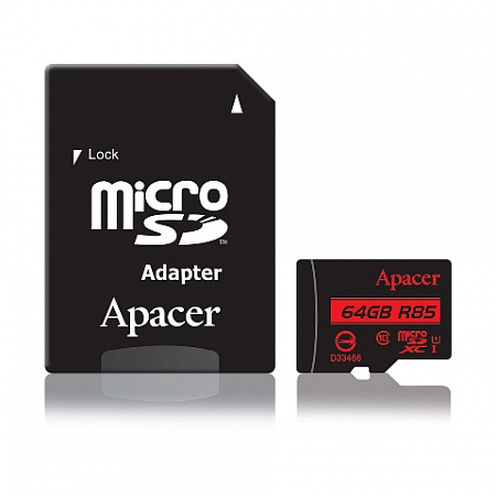 Карта памяти micro SD 64Gb Apacer AP64GMCSX10U5-R Class 10+adapter
