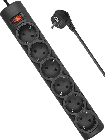 Сетевой фильтр Defender DFS-155, 6 розеток, 5м, 10А черный