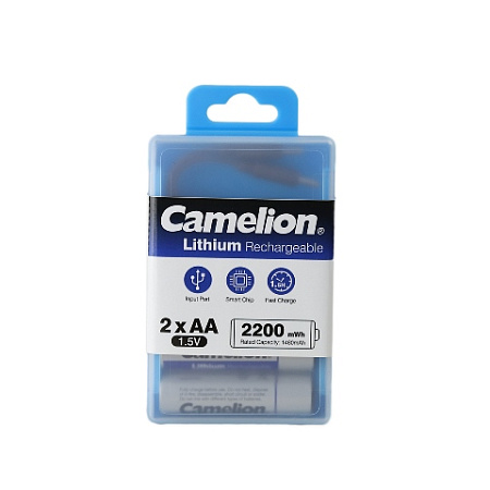 Аккумулятор CAMELION UB-AA2200-PBH2, Lithium, 2шт (перезаряжаемые от USB), AA, 1,5V, 2200 мАч