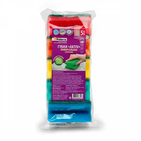 Губка бытовая 5шт/уп Paterra Aktiv универс.с вырезами