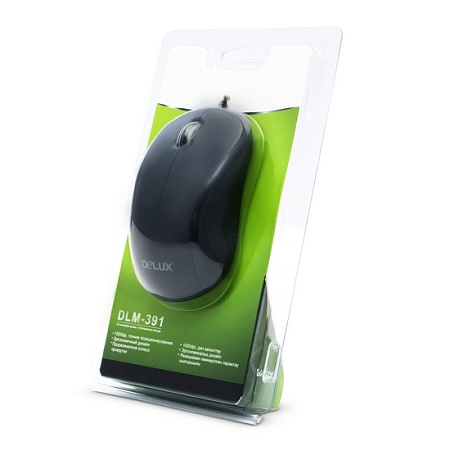 Мышь Delux DLM-391OUB, Оптическая, 1000dpi, длина кабеля 1,6м, USB, черная